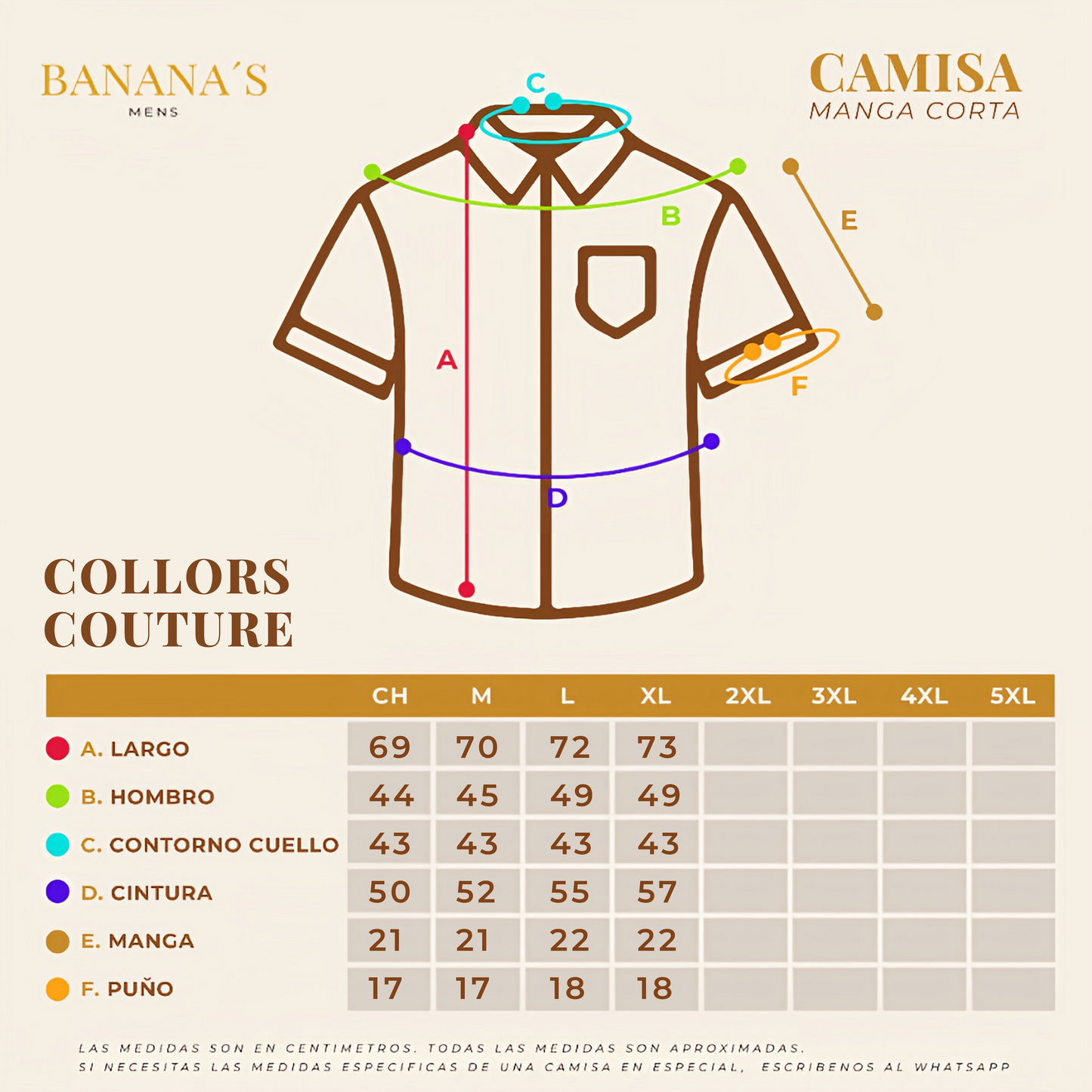 CAMISA MANGA CORTA BEIGE COLLOR'S COUTURE LUXURY417BEIGE